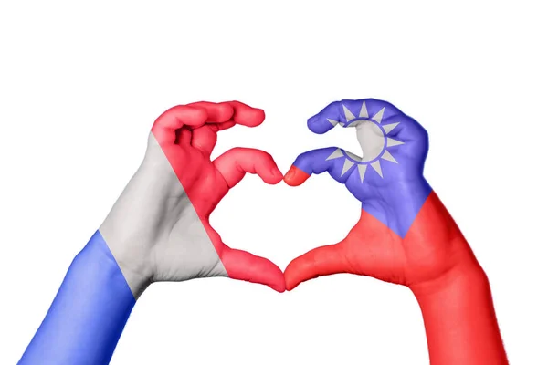 Frankrike Taiwan Hjärta Hand Gest Att Göra Hjärta Klippning Väg — Stockfoto