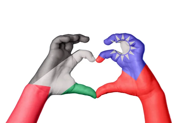 Palestine Taiwan Heart Hand Gesture Making Heart Clipping Path — Stock Photo, Image