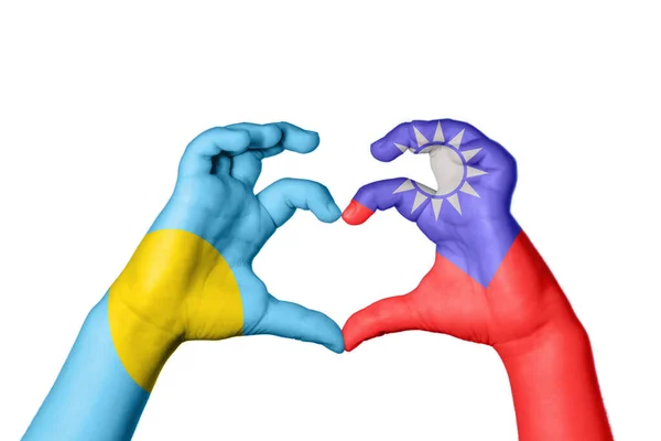 Palau Taiwan Heart Hand Gesture Making Heart Clipping Path — Stock Photo, Image