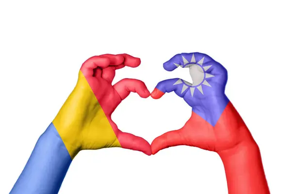 Romênia Taiwan Coração Gesto Mão Fazendo Coração Caminho Recorte — Fotografia de Stock