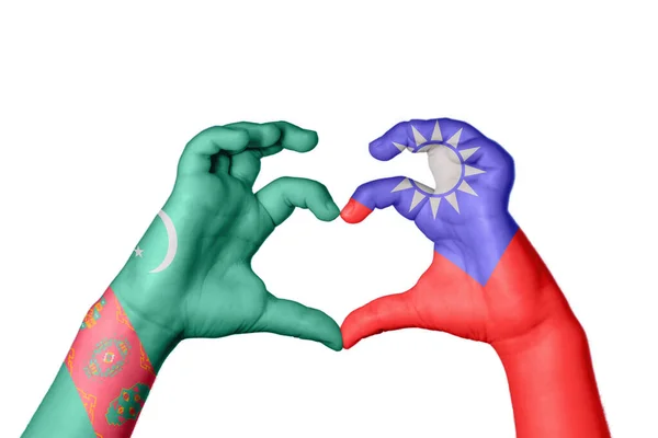 Turkménistan Taiwan Coeur Geste Main Faisant Coeur Sentier Coupe — Photo
