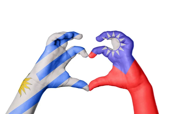 Uruguay Taiwan Coeur Geste Main Faisant Coeur Sentier Coupe — Photo