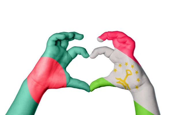 Bangladesh Tajikistan Heart Hand Gesture Making Heart Clipping Path — Stock Photo, Image