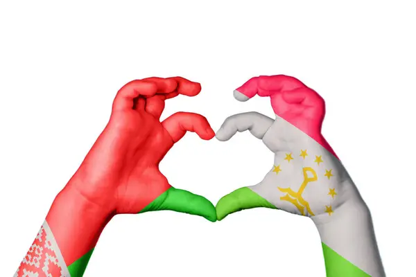 Belarus Tajikistan Heart Hand Gesture Making Heart Clipping Path — Stock Photo, Image