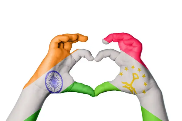 India Tajikistan Heart Hand Gesture Making Heart Clipping Path — Stock Photo, Image