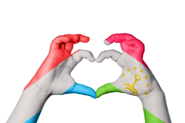 Luxembourg Tajikistan Heart Hand Gesture Making Heart Clipping Path — Stock Photo, Image