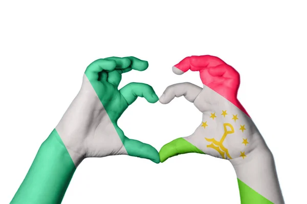 Nigeria Tajikistan Heart Hand Gesture Making Heart Clipping Path — Stock Photo, Image