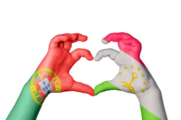 Portugal Tajikistan Heart Hand Gesture Making Heart Clipping Path — Stock Photo, Image