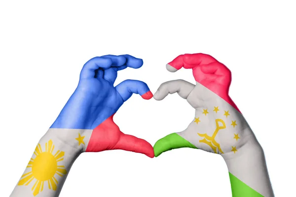 Filippijnen Tadzjikistan Hart Hand Gebaar Maken Hart Knippen Pad — Stockfoto