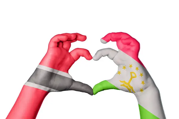 Trinidad Tobago Tajikistan Heart Hand Gesture Making Heart Clipping Path — Stock Photo, Image