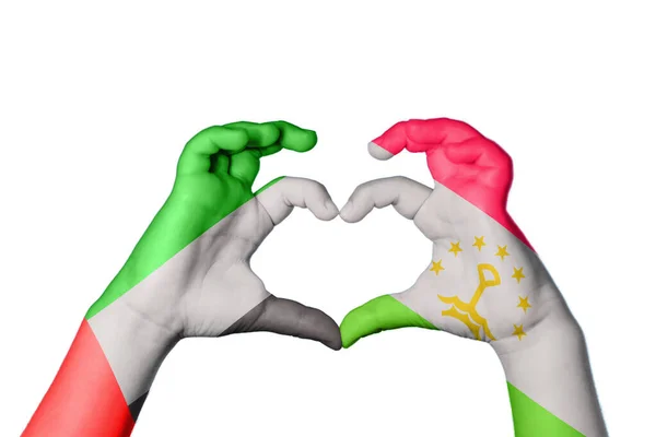 United Arab Emirates Tajikistan Heart Hand Gesture Making Heart Clipping — Stock Photo, Image