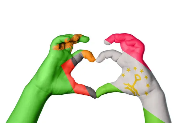 Zambia Tajikistan Heart Hand Gesture Making Heart Clipping Path — Stock Photo, Image