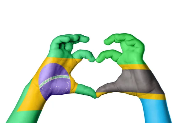 Brazílie Tanzanie Srdce Ruka Gesto Dělat Srdce Ořezávání Stezka — Stock fotografie
