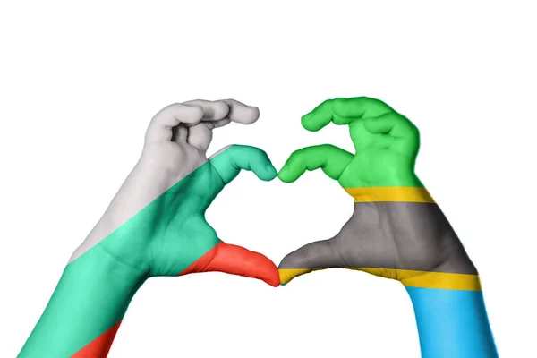 Βουλγαρία Τανζανία Καρδιά Και Χειρονομία Χέρι Καθιστώντας Την Καρδιά Ψαλιδίζοντας — Φωτογραφία Αρχείου