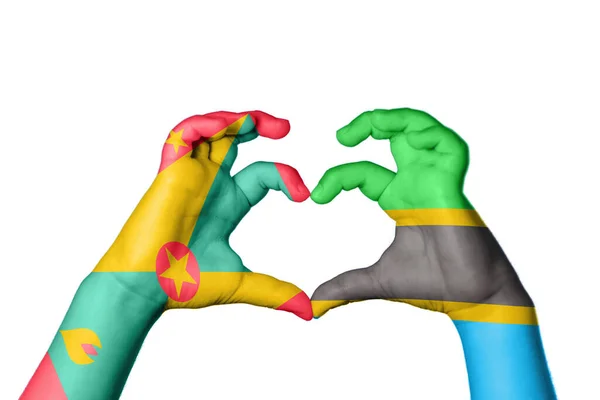 Grenada Tanzania Heart Hand Gesture Making Heart Clipping Path — Stock Photo, Image