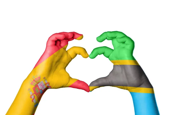 Spain Tanzania Heart Hand Gesture Making Heart Clipping Path — Stock Photo, Image