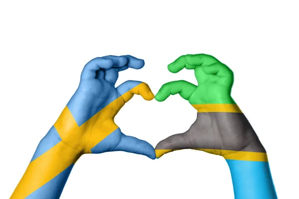 Sweden Tanzania Heart Hand Gesture Making Heart Clipping Path — Stock Photo, Image
