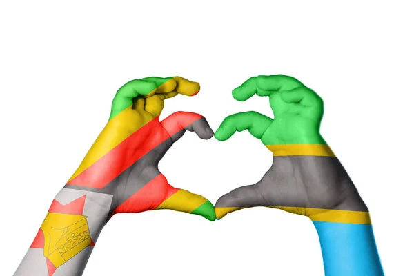 Zimbabwe Tanzania Heart Hand Gesture Making Heart Clipping Path — Stock Photo, Image