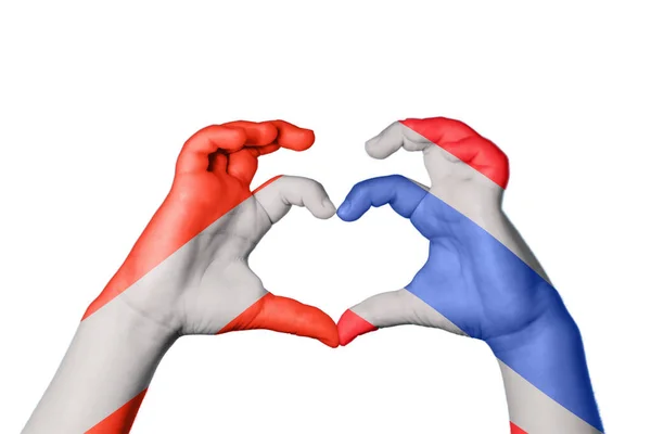 Austria Thailand Heart Hand Gesture Making Heart Clipping Path — Stock Photo, Image