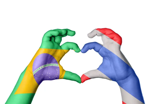 Brazília Thaiföld Szív Kézmozdulatkészítés Szív Vágási Útvonal — Stock Fotó
