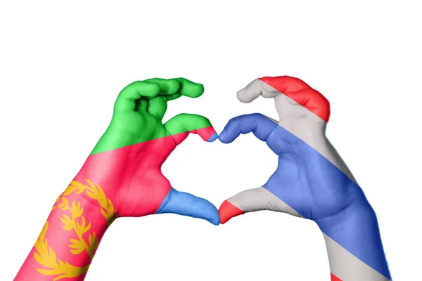 Eritrea Thailand Hjärta Hand Gest Att Göra Hjärta Klippbana — Stockfoto