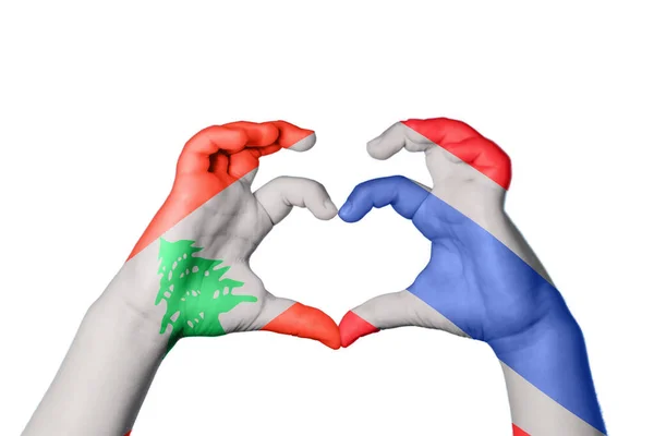 Libanon Thailand Hjärta Hand Gest Att Göra Hjärta Klippbana — Stockfoto