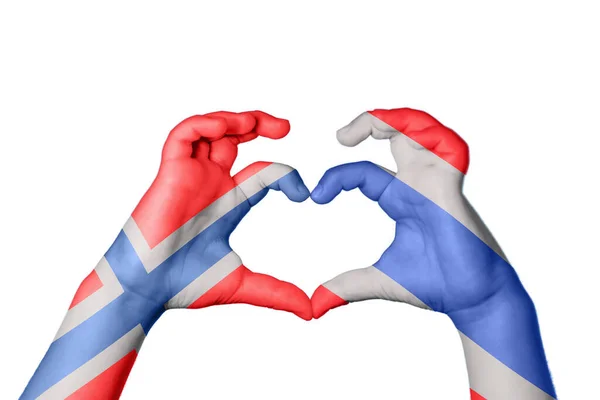 Noruega Tailandia Corazón Hacer Gesto Mano Del Corazón Recortar Camino — Foto de Stock