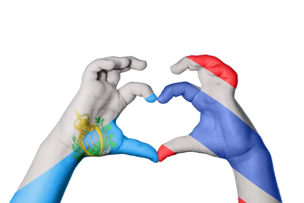 San Marino Thailand Heart Hand Gesture Making Heart Clipping Path — Stock Photo, Image