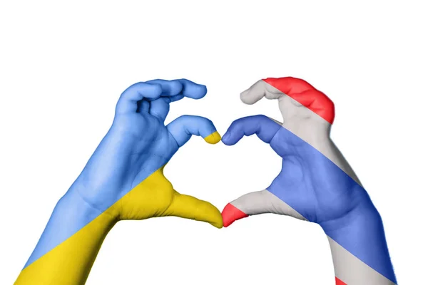 Україна Таїланд Серце Жест Рук Робить Серце Відсічний Контур — стокове фото