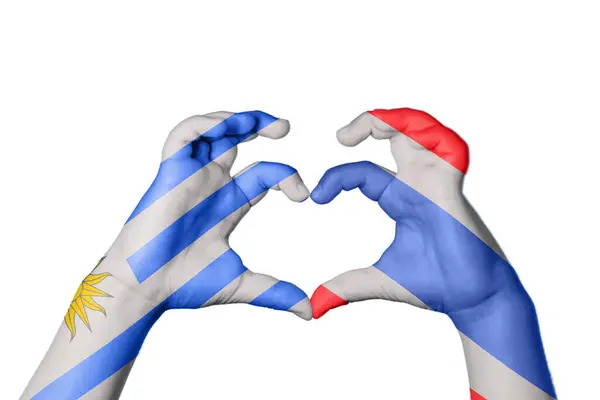 Uruguay Thaïlande Coeur Geste Main Faisant Coeur Clipping Path — Photo