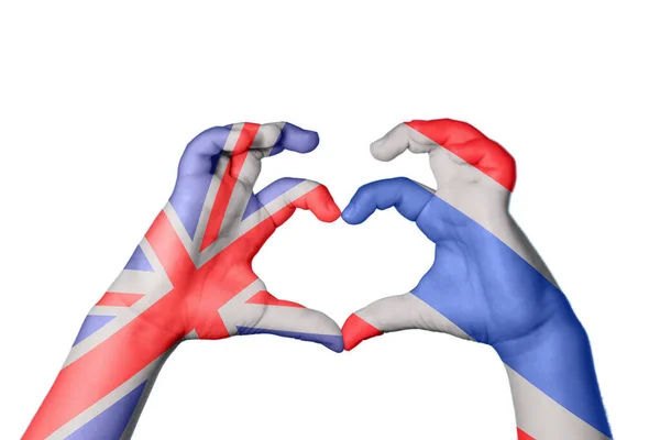 Велика Британія Таїланд Серце Жест Руки Робить Серце Відсікаючий Контур — стокове фото