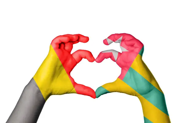 Belgium Togo Heart Hand Gesture Making Heart Clipping Path — Stock Photo, Image