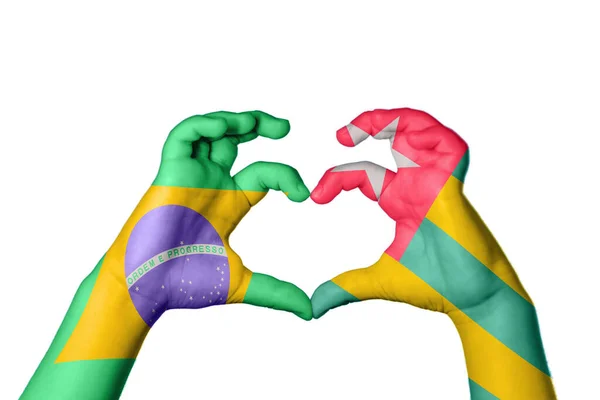 Бразилія Togo Серце Жест Рук Робить Серце Відсікаючи Шлях — стокове фото