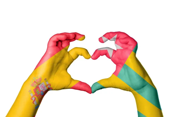 Spain Togo Heart Hand Gesture Making Heart Clipping Path — Stock Photo, Image