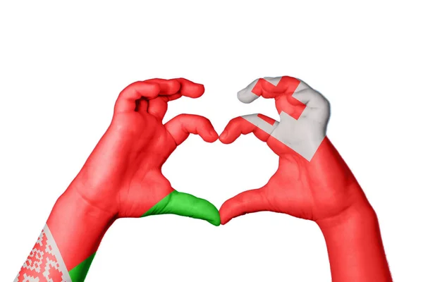 Belarus Tonga Heart Hand Gesture Making Heart Clipping Path — Stock Photo, Image