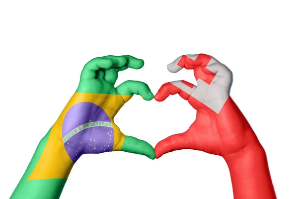 Βραζιλία Τόνγκα Καρδιά Χέρι Χειρονομία Κάνοντας Καρδιά Ψαλίδισμα Διαδρομή — Φωτογραφία Αρχείου