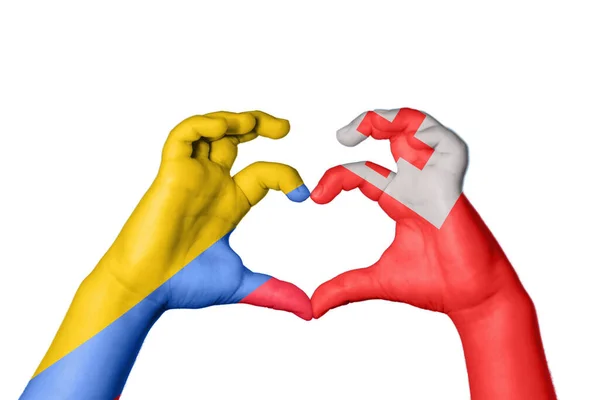 Κολομβία Τόνγκα Καρδιά Χέρι Χειρονομία Κάνοντας Καρδιά Ψαλίδισμα Μονοπάτι — Φωτογραφία Αρχείου