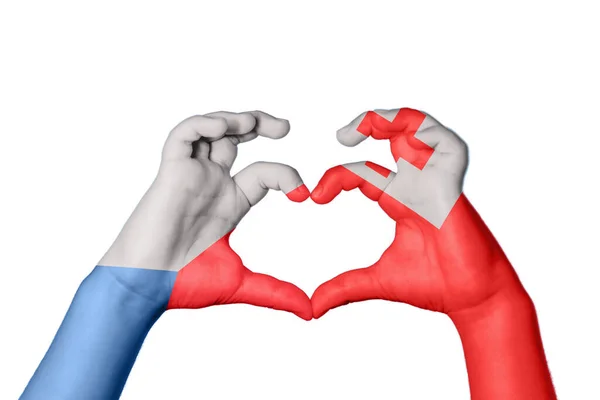Csehország Tonga Heart Kézmozdulatok Készítése Szív Vágási Útvonal — Stock Fotó