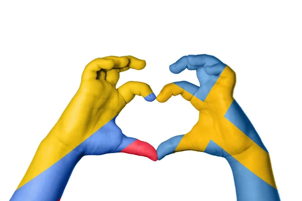 Colombia Sweden Heart Hand Gesture Making Heart Clipping Path — Stock Photo, Image