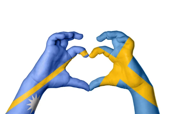 Nauru Sweden Heart Hand Gesture Making Heart Clipping Path — Stock Photo, Image