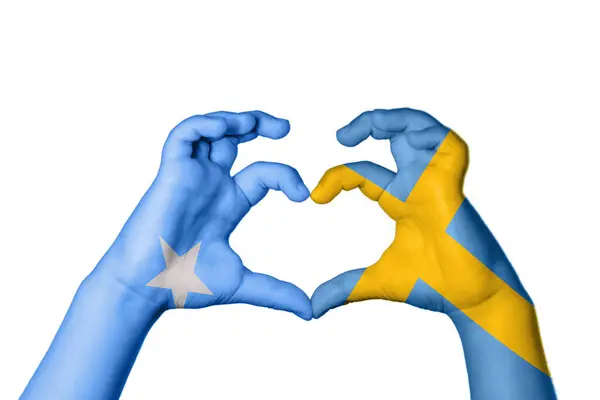 Somalia Sweden Heart Hand Gesture Making Heart Clipping Path — Stock Photo, Image