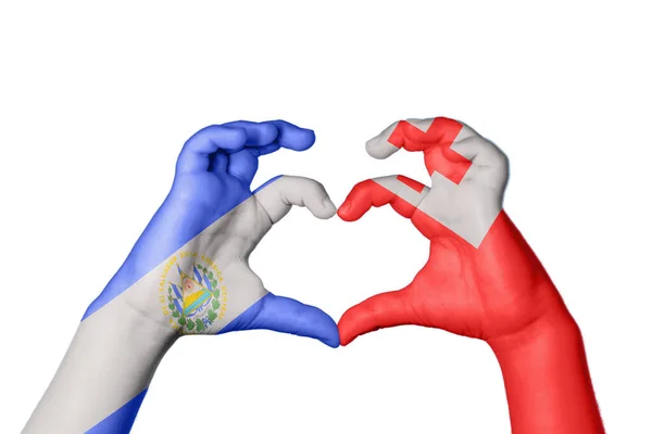 Salvador Tonga Szív Kézmozdulat Készítés Szív Vágás — Stock Fotó