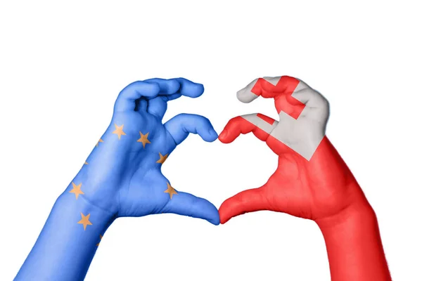 Europeiska Unionen Tonga Heart Hand Gest Att Göra Hjärta Klippning — Stockfoto