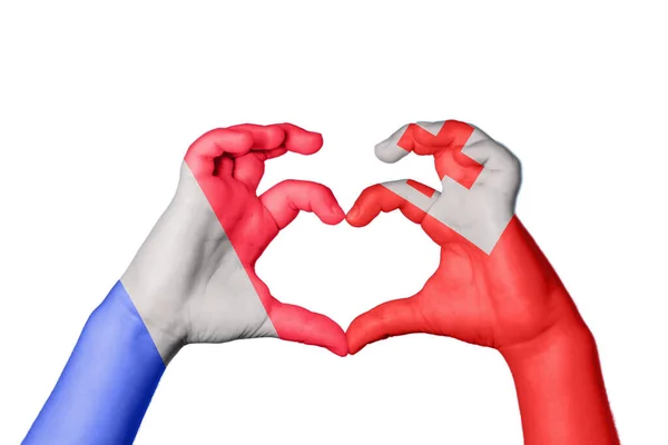 Frankrike Tonga Hjärta Hand Gest Att Göra Hjärta Klippa Vägen — Stockfoto