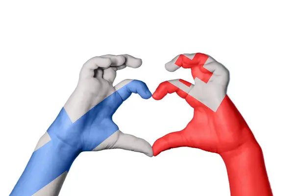 Finland Tonga Heart Hand Gesture Making Heart Clipping Path — Stock Photo, Image