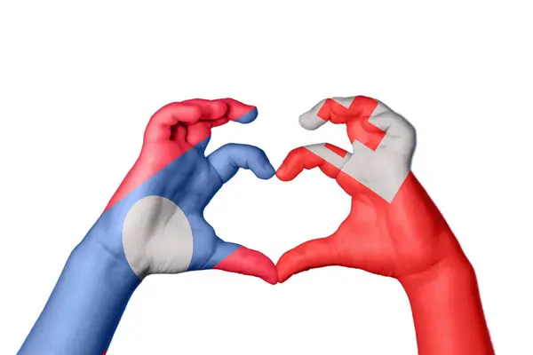 Laos Tonga Heart Hand Gesture Making Heart Clipping Path — Stock Photo, Image