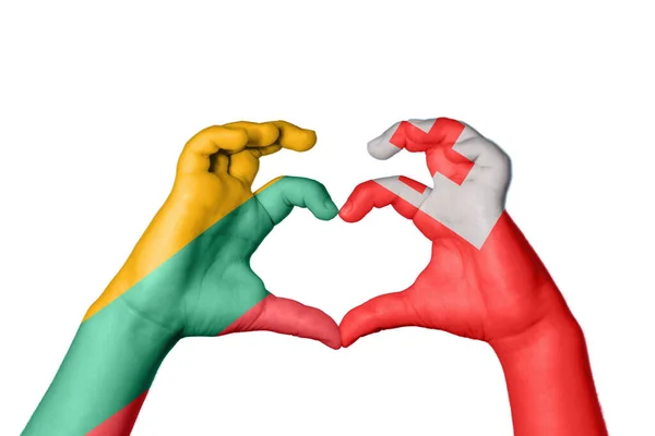 Litvánia Tonga Szív Kézmozdulatok Készítése Szív Vágási Útvonal — Stock Fotó
