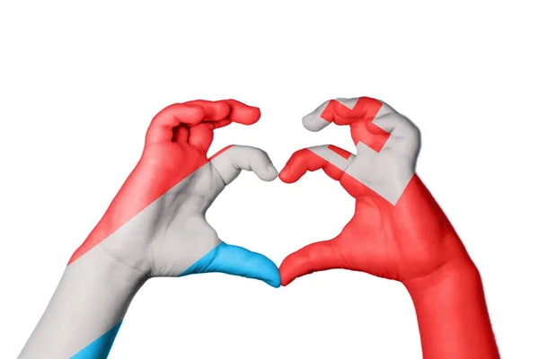 Luxembourg Tonga Heart Hand Gesture Making Heart Clipping Path — Stock Photo, Image
