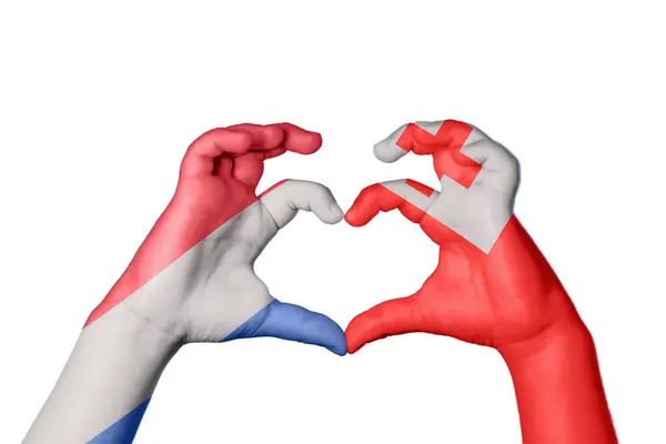 Netherlands Tonga Heart Hand Gesture Making Heart Clipping Path — Stock Photo, Image