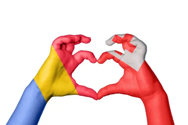 Romania Tonga Heart Hand Gesture Making Heart Clipping Path — Stock Photo, Image